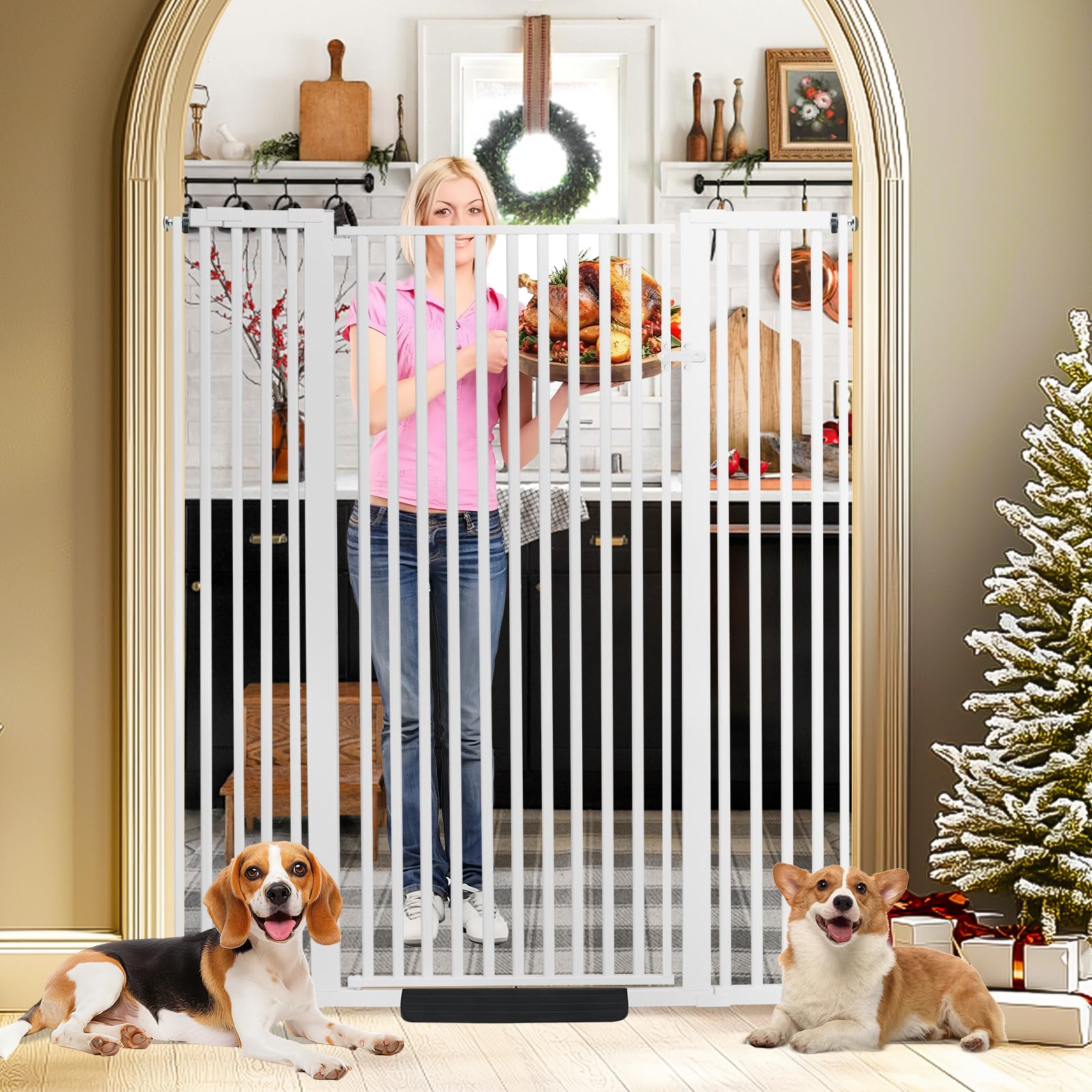SHYUJAJIE 59-inch gate securely contains energetic pets at doorways