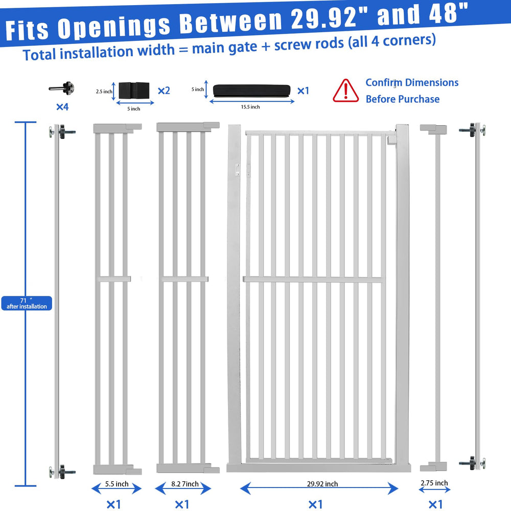SHYUJAJIE adjustable-width gate demonstrates 29.92-48 inches for doorway versatility.