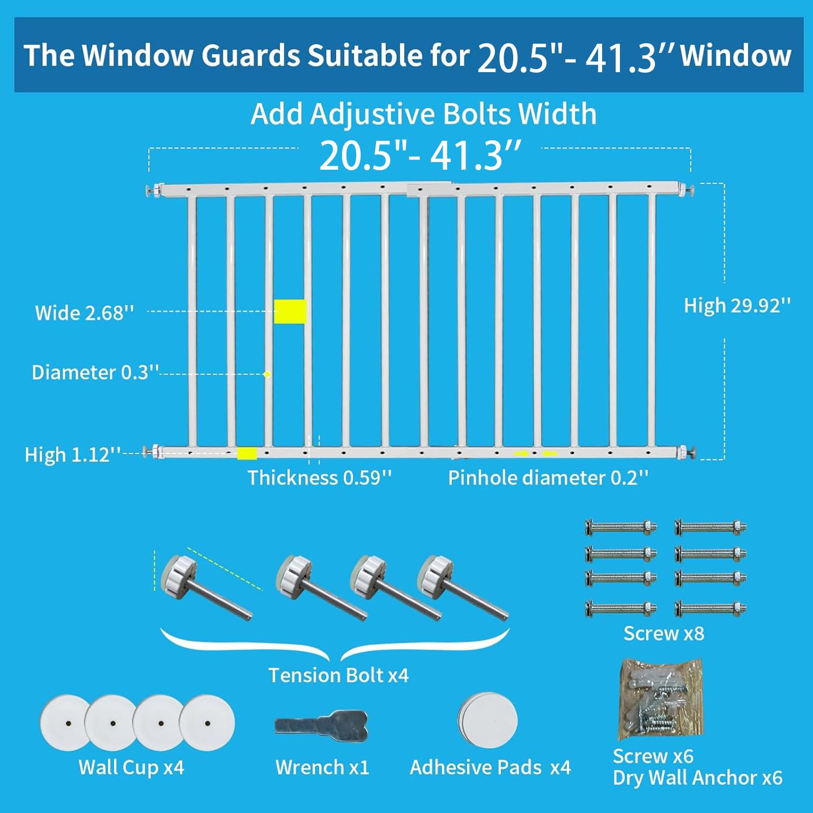 SHYUJAJIE adjustable window guard fits 20.5-41.3 inch widths for versatile coverage