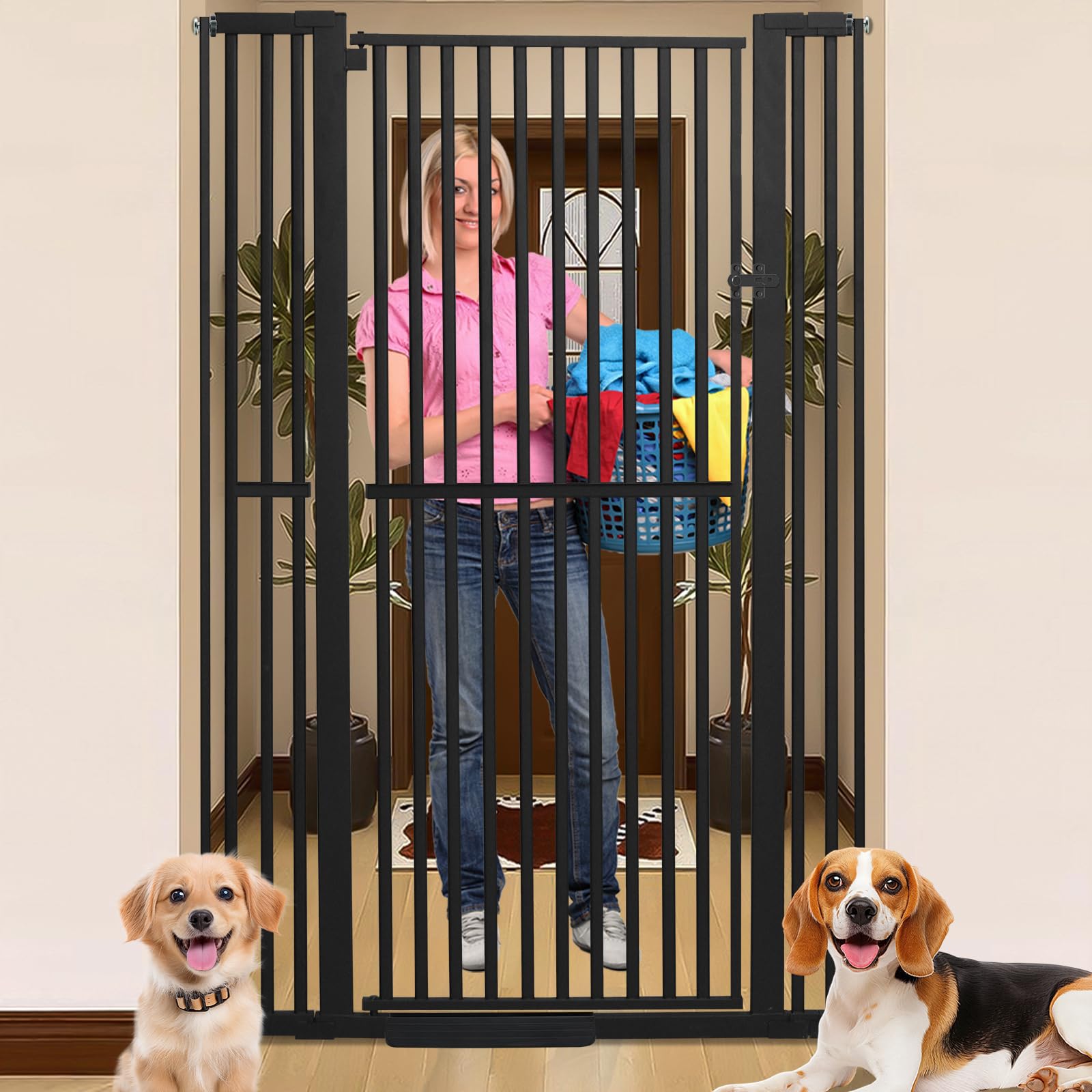 Sleek black SHYUJAJIE pet gate secured in doorway aesthetic and durable