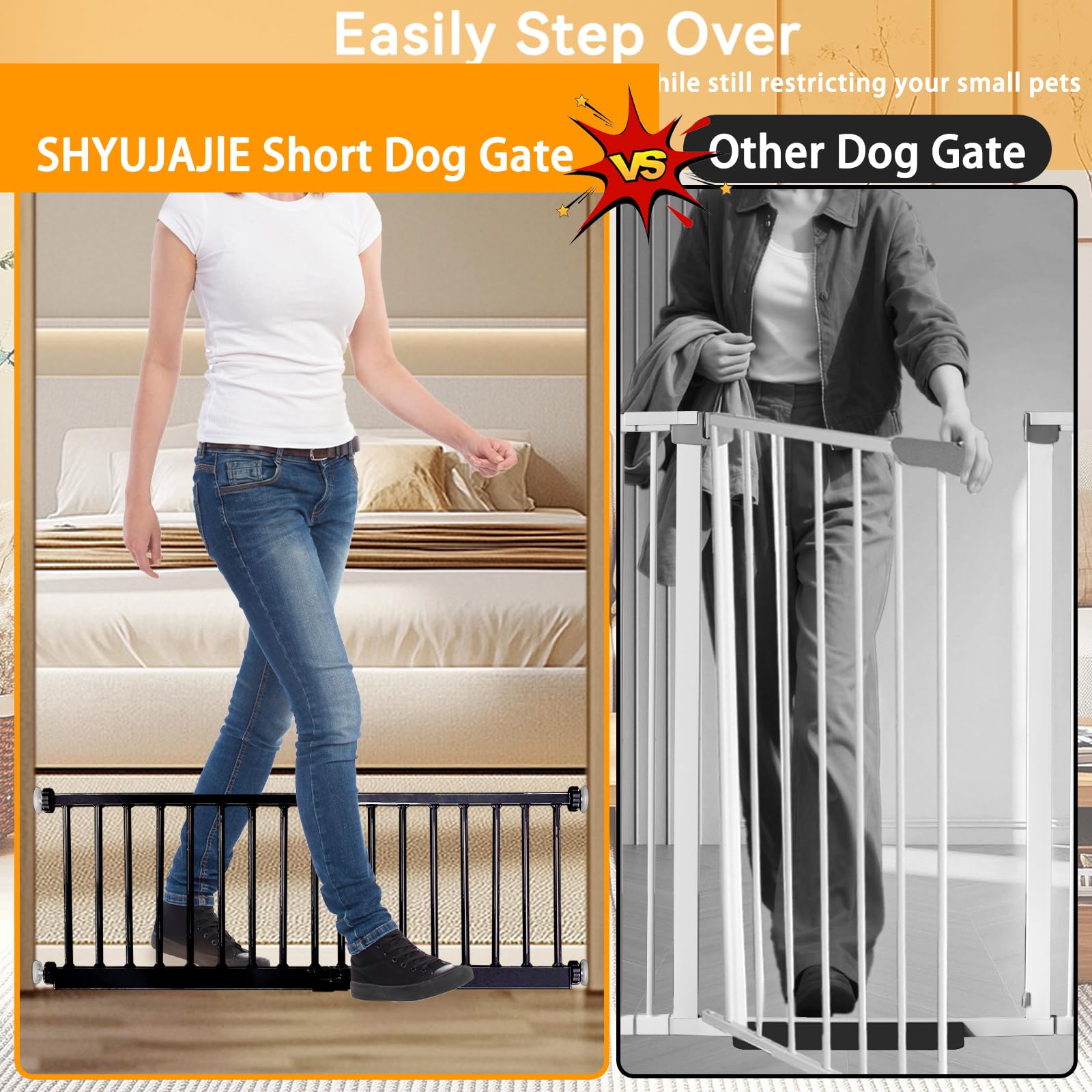 SHYUJAJIE dog gate 14in height fits small-to-medium pets for easier indoor management.