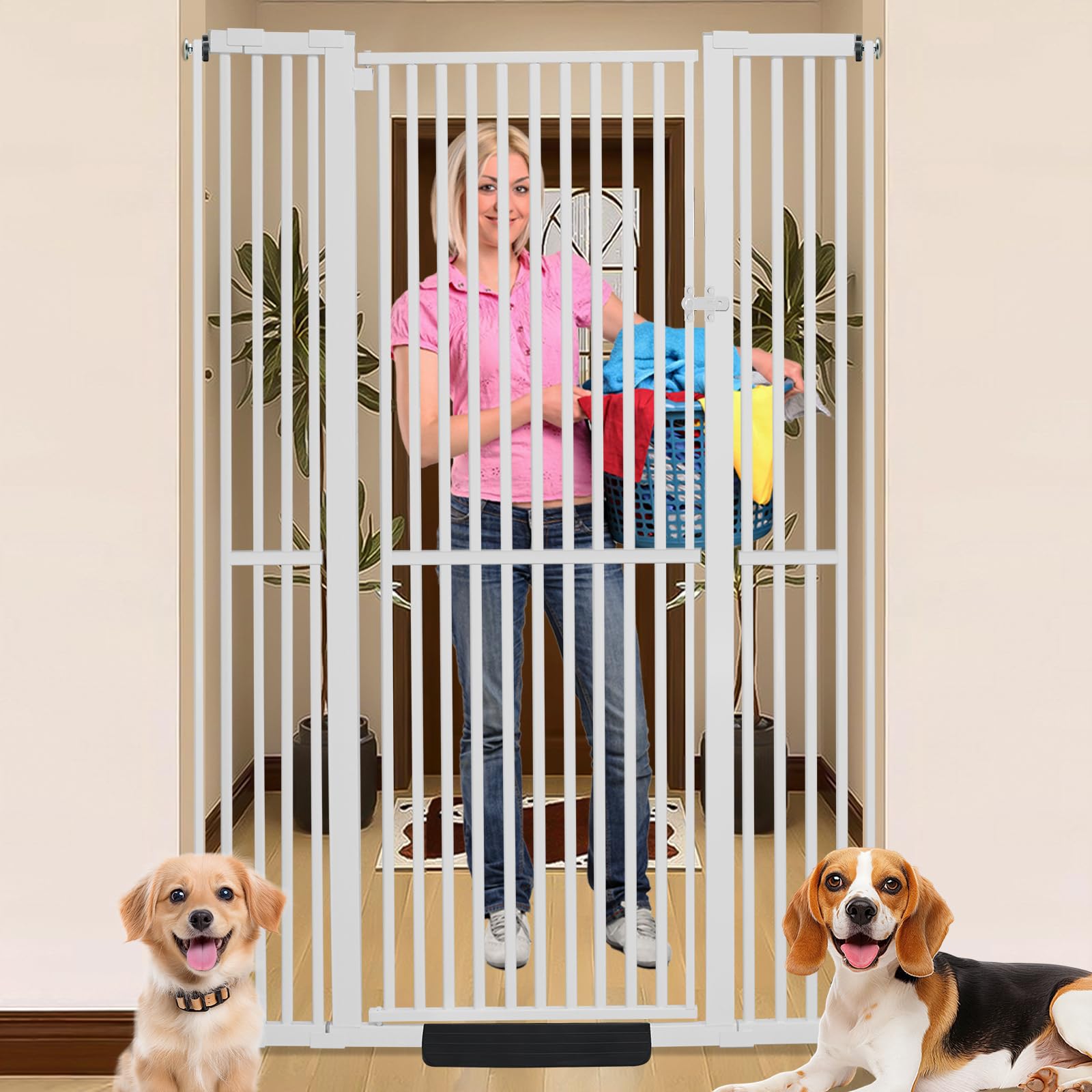 SHYUJAJIE 71-inch gate stands tall to prevent jumping in busy homes.