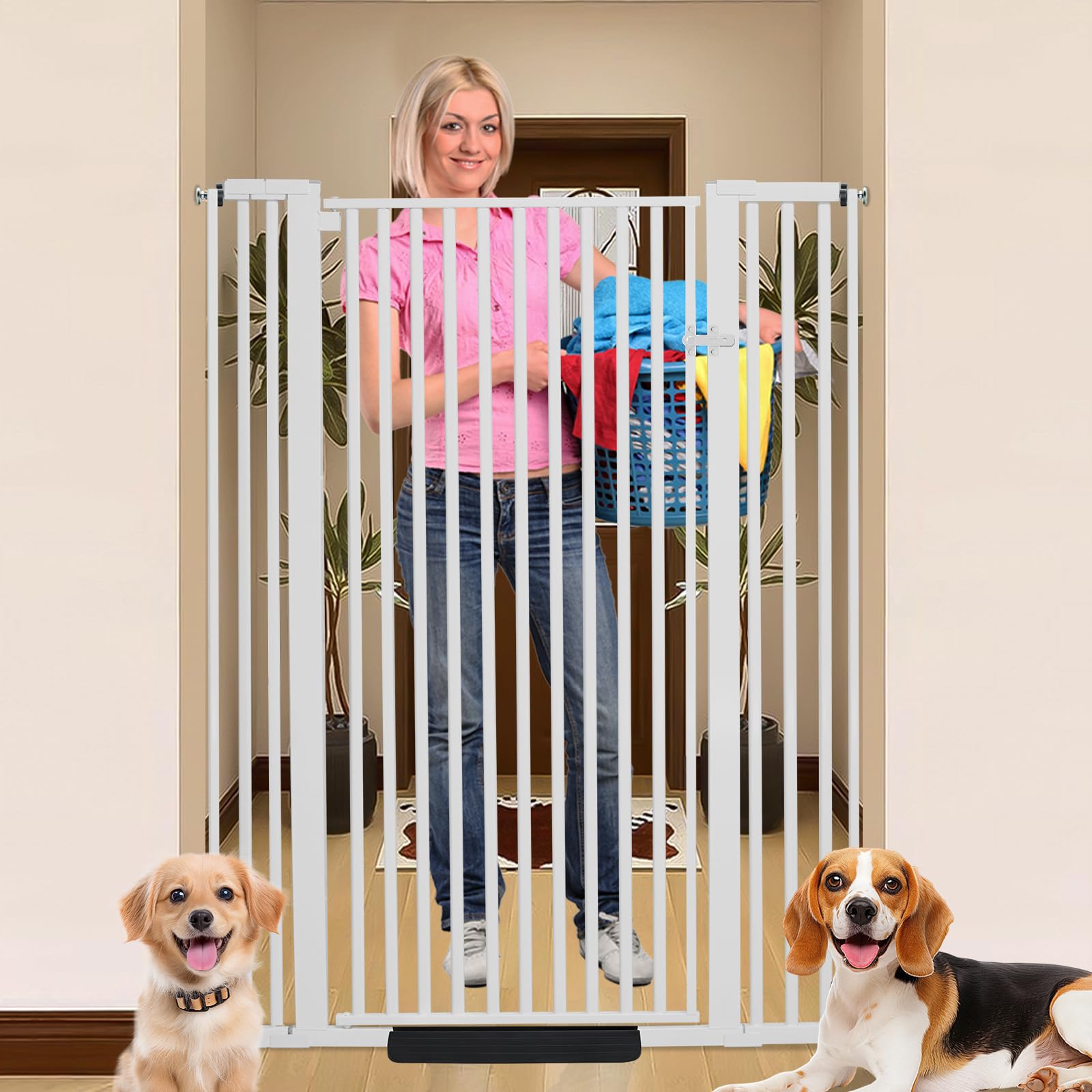 SHYUJAJIE white walk-through gate blends with interiors while keeping pets contained.