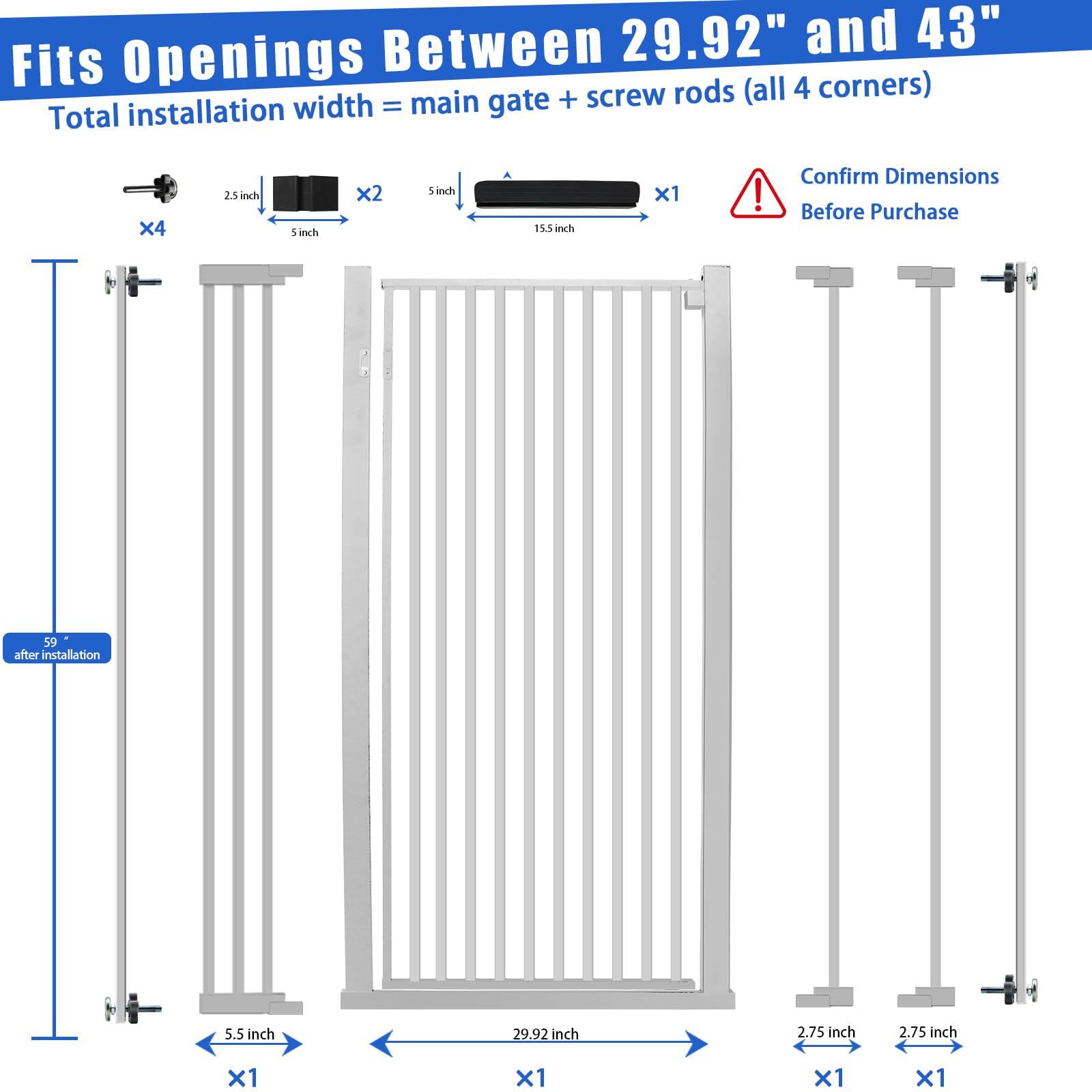 SHYUJAJIE wide-width extension kit showcases adaptable openings from 29.92 to 43 inches