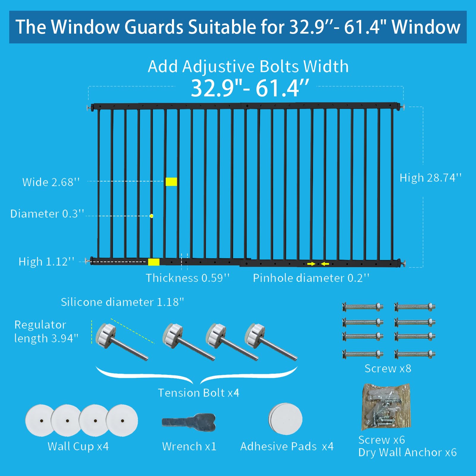SHYUJAJIE window safety guard with bolts secures frame for easy adjustability.