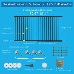 SHYUJAJIE window safety guard with bolts secures frame for easy adjustability.