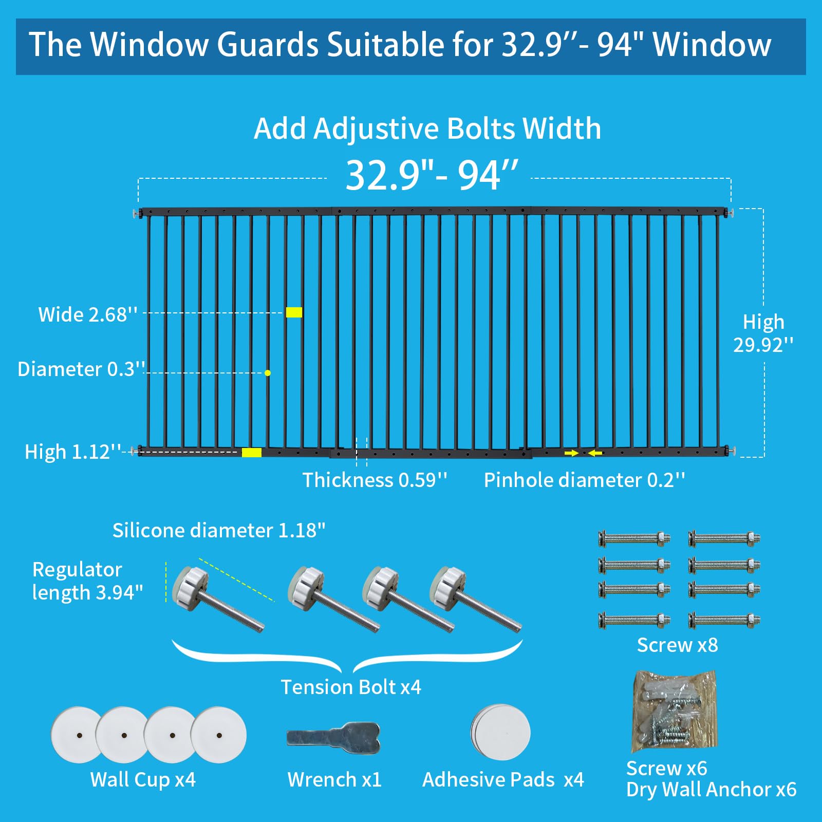 SHYUJAJIE window safety guard shows pressure-mounted installation for no-drill setup