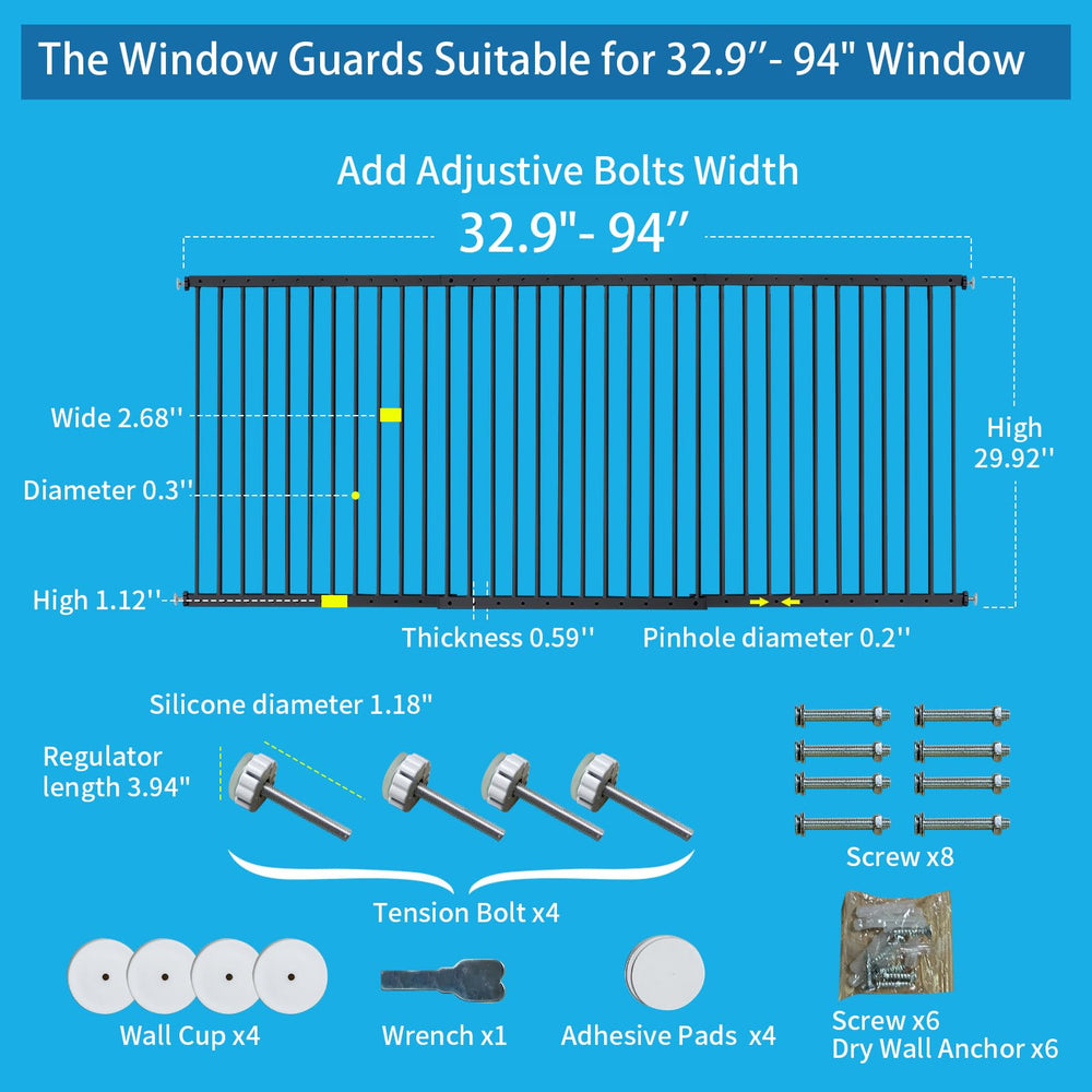 SHYUJAJIE window safety guard shows pressure-mounted installation for no-drill setup