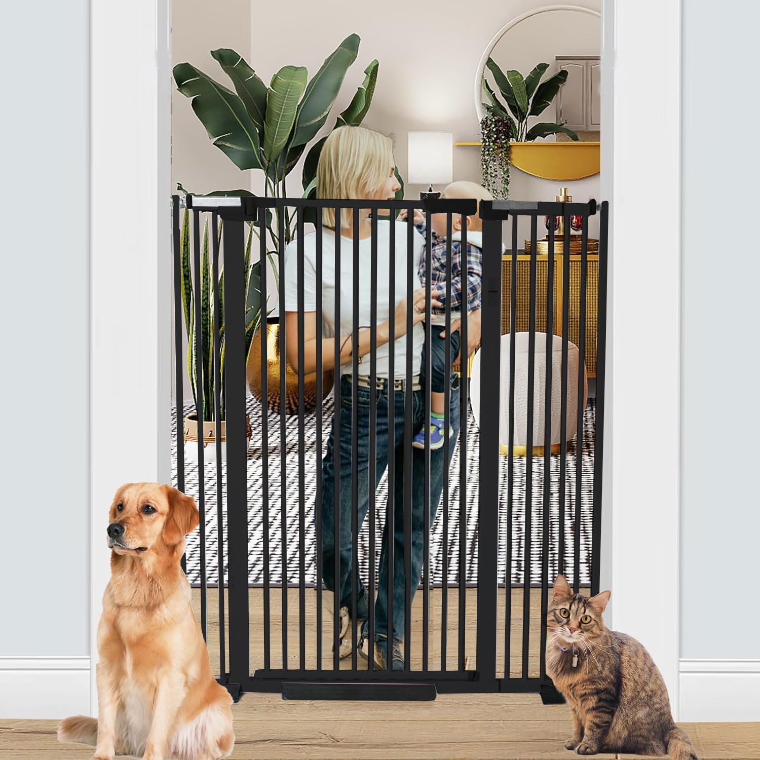 SHYUJAJIE 51.18-inch tall gate blocks doorways for tall cats and playful puppies.
