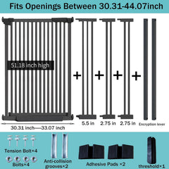 SHYUJAJIE adjustable-width gate fits 29.92–43 inches for versatile doorway coverage.