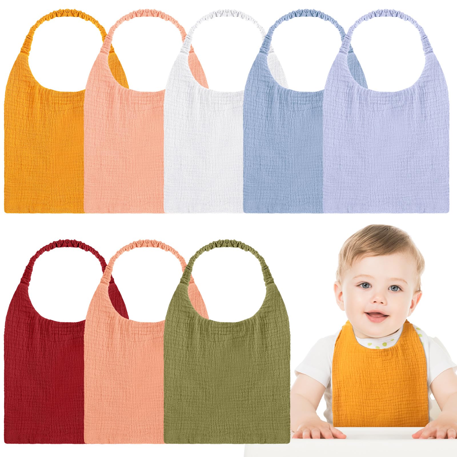 Shyyween muslin bibs in white-cyan color variety keep outfits clean during feeding and drool