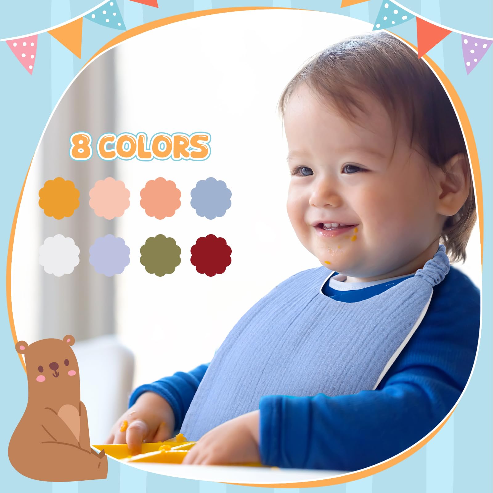 Shyyween elastic-band design bib highlights secure fit for curious little movers