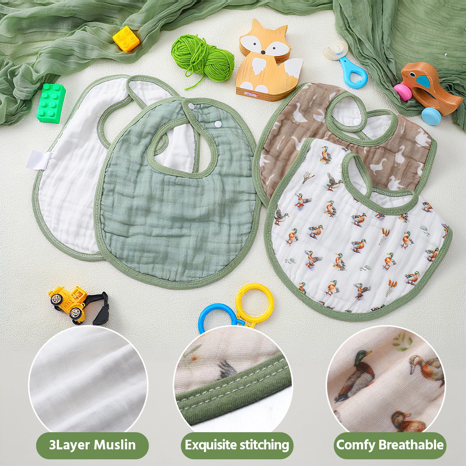 Shyyween duck-pattern bib worn during feeding for cute outfits