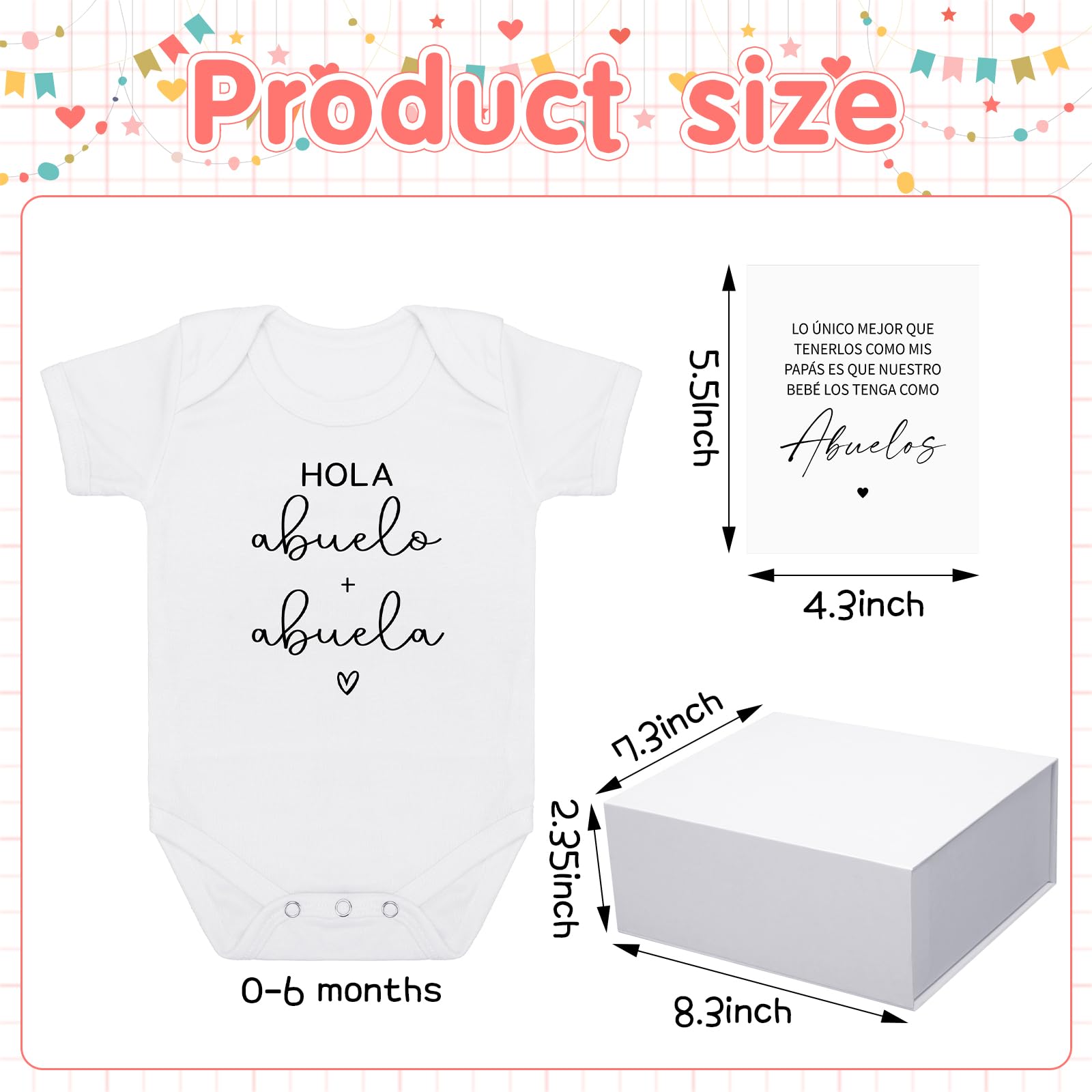 Shyyween Hello Abuelos baby bodysuit on display for reveal photos
