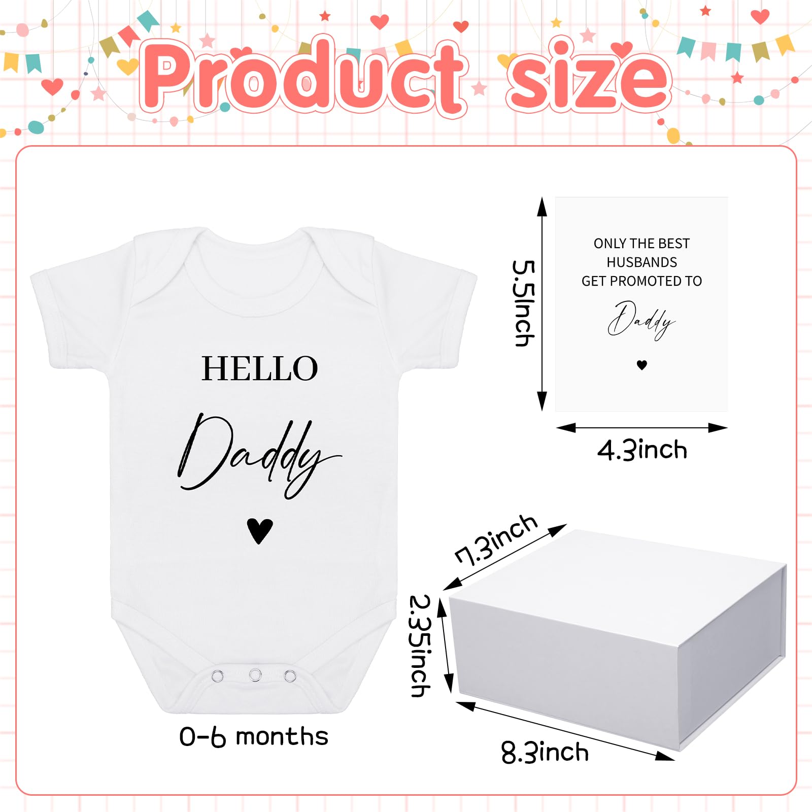 Shyyween Hello Daddy bodysuit: adorable newborn outfit for pregnancy reveal photos.