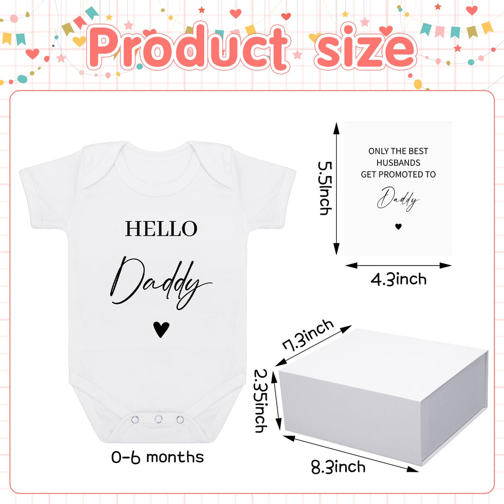 Shyyween Hello Daddy bodysuit: adorable newborn outfit for pregnancy reveal photos.