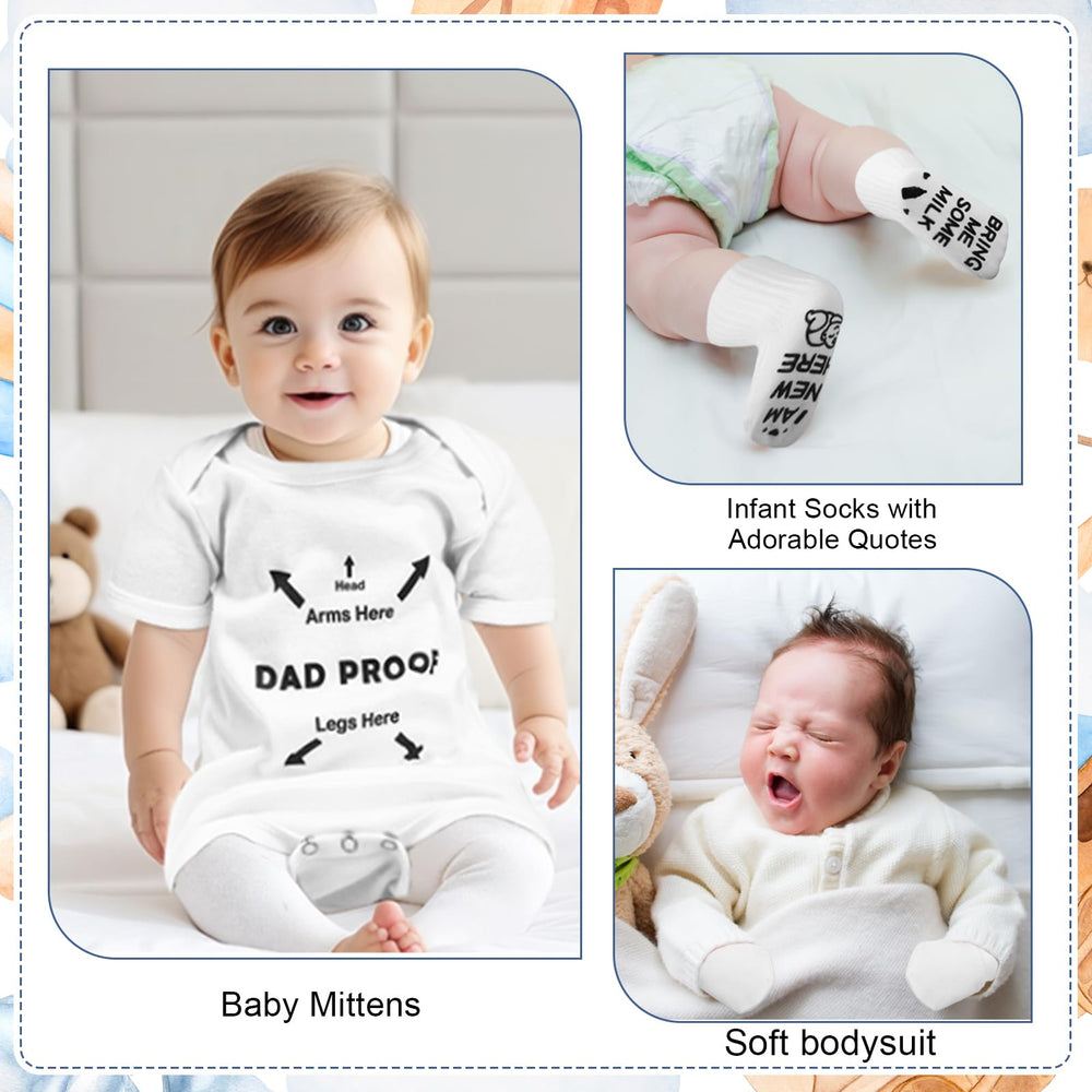 Shyyween new dads gift cotton bodysuit and baby gloves set