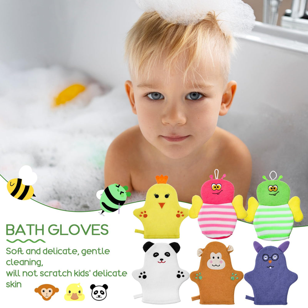 Sibba bear pattern bath mitt provides soft scrubbing and soothing touch.