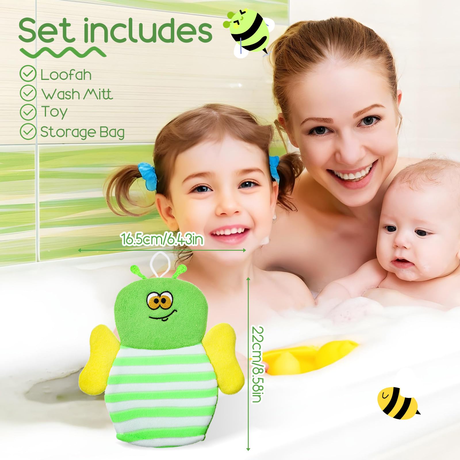 Sibba baby mitt monkey pattern makes bath time playful while cleaning delicate skin.