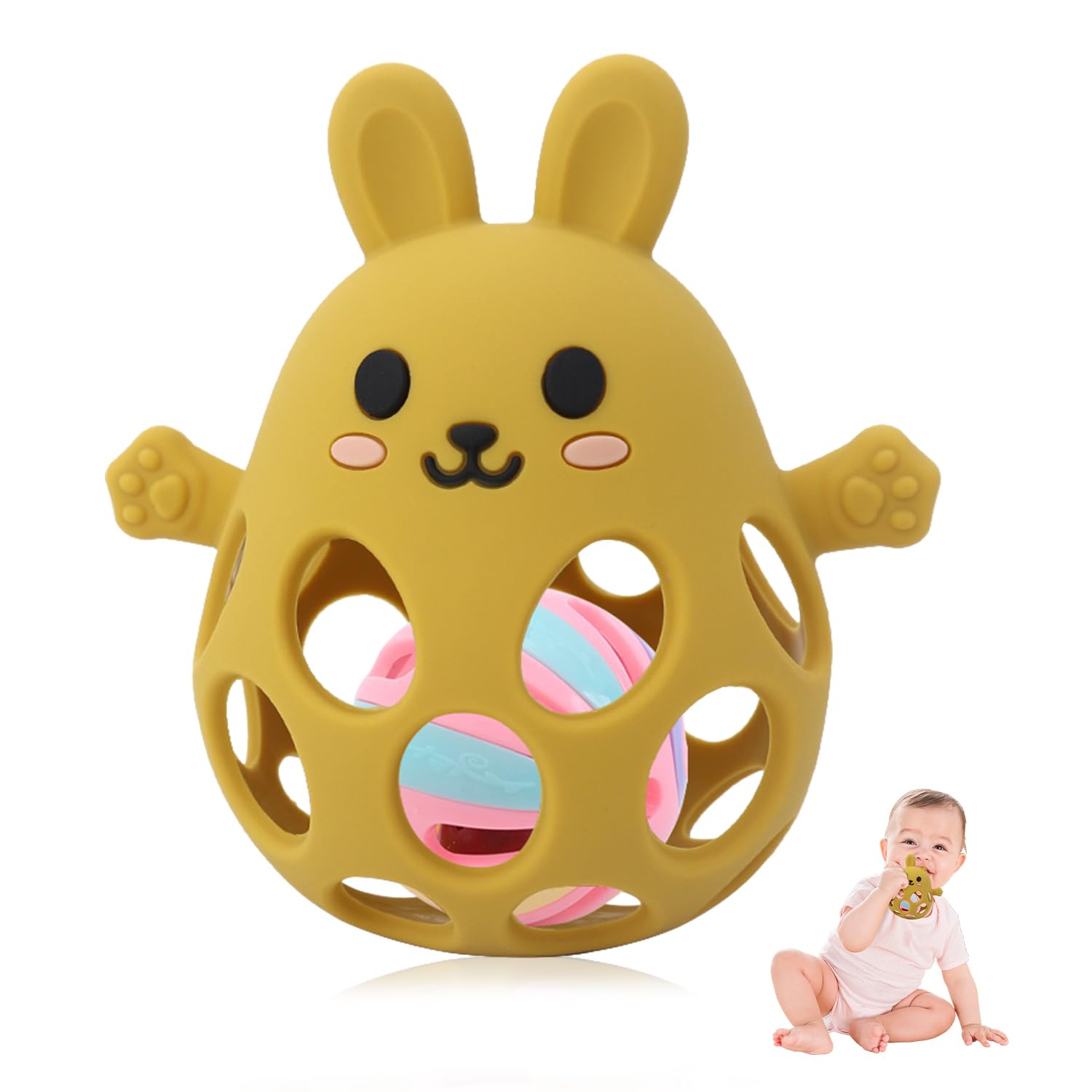 Sichy bunny teether soft silicone for safe chewing and soothing textures.