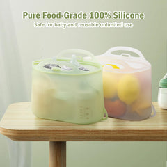 sicyeast silicone travel sterilizer bags demonstrate 2000ml capacity for three bottles.