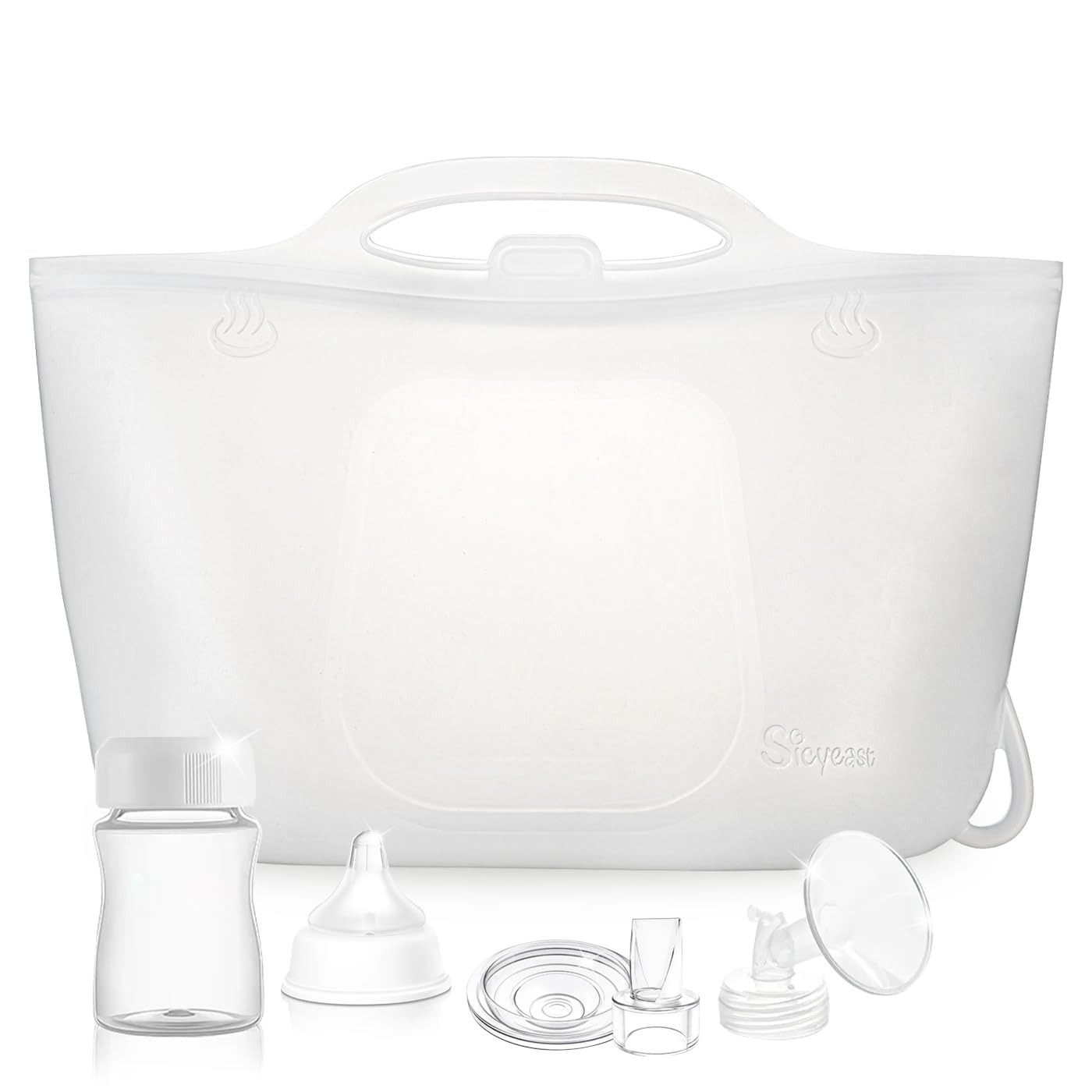 sicyeast silicone travel sterilizer bags folded for compact storage during travel.