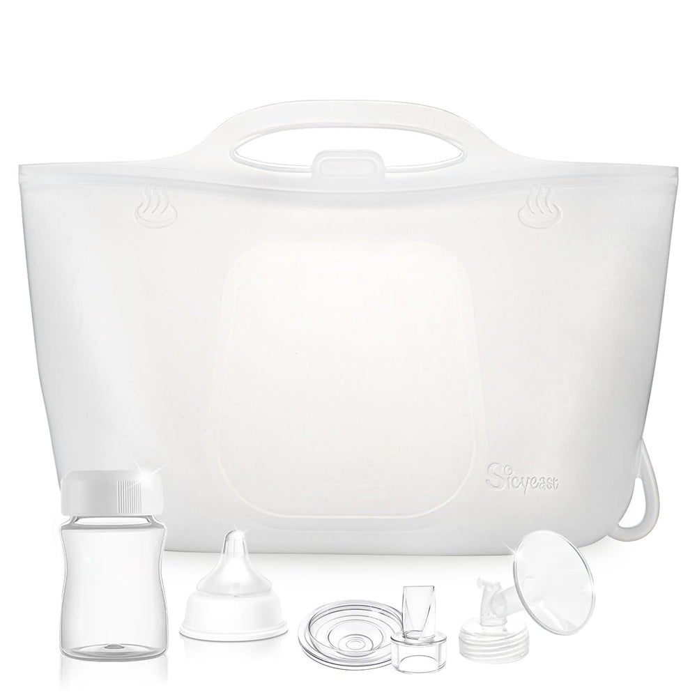sicyeast silicone travel sterilizer bags folded for compact storage during travel.