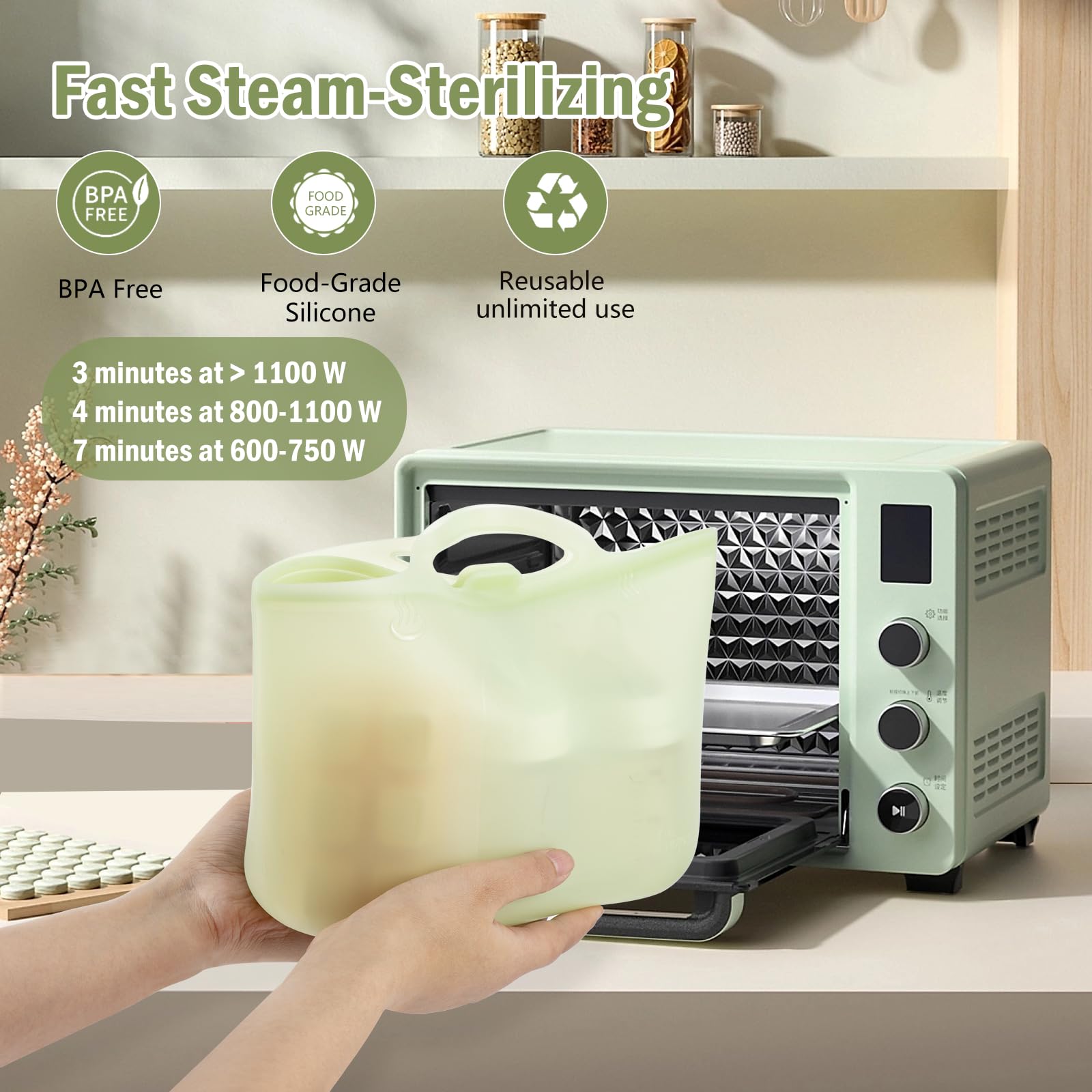 sicyeast silicone travel sterilizer bags shown with bottles inside.