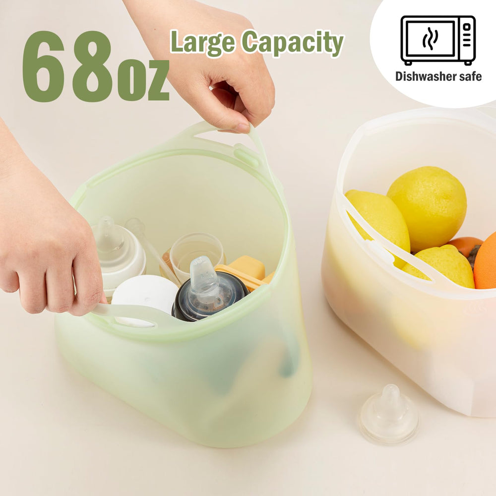 sicyeast silicone travel sterilizer bags open, ready to hold bottles and parts.