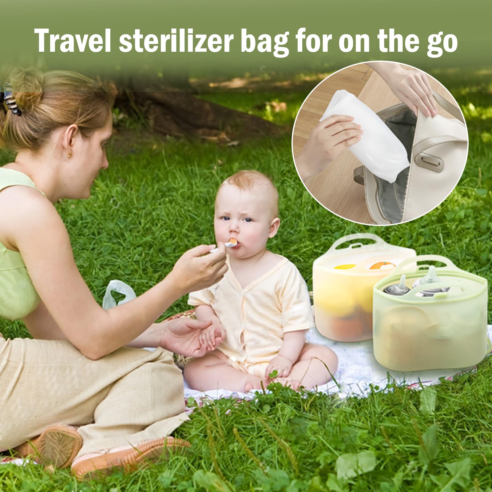 sicyeast silicone travel sterilizer bags roll up for travel and on-the-go storage.