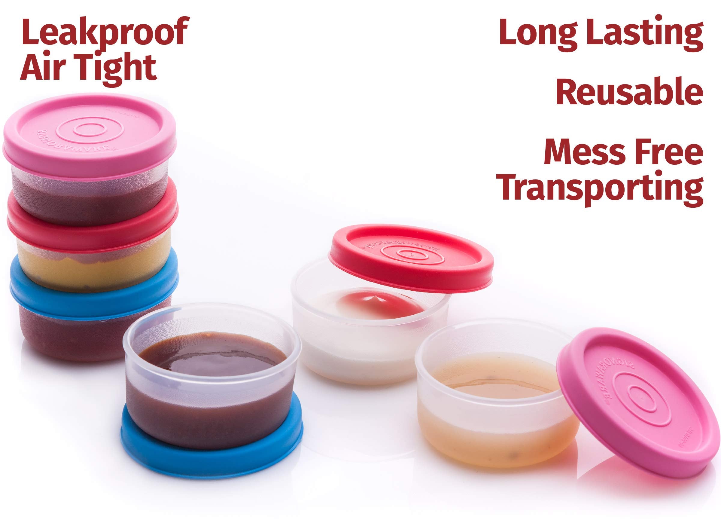 SIGNORA WARE 1.3 oz transparent-bodied containers for quick content checks