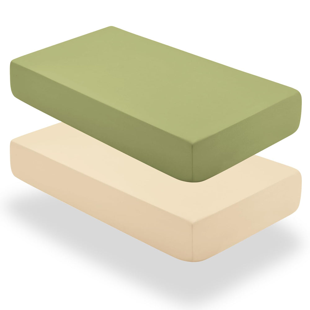 SiinvdaBZX beige sage-green crib sheets 52x28, soft breathable bedding for baby sleep.