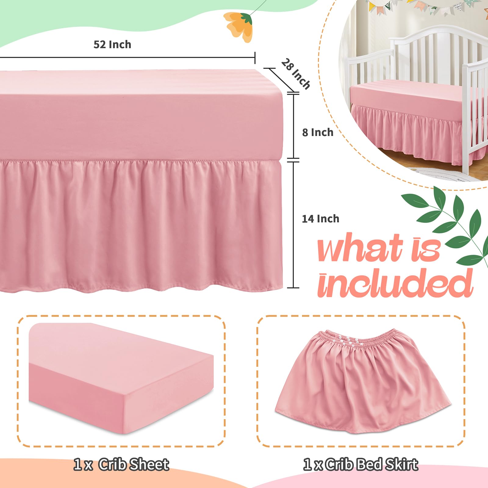 SiinvdaBZX crib skirt 14in drop closeup shows hidden storage coverage.