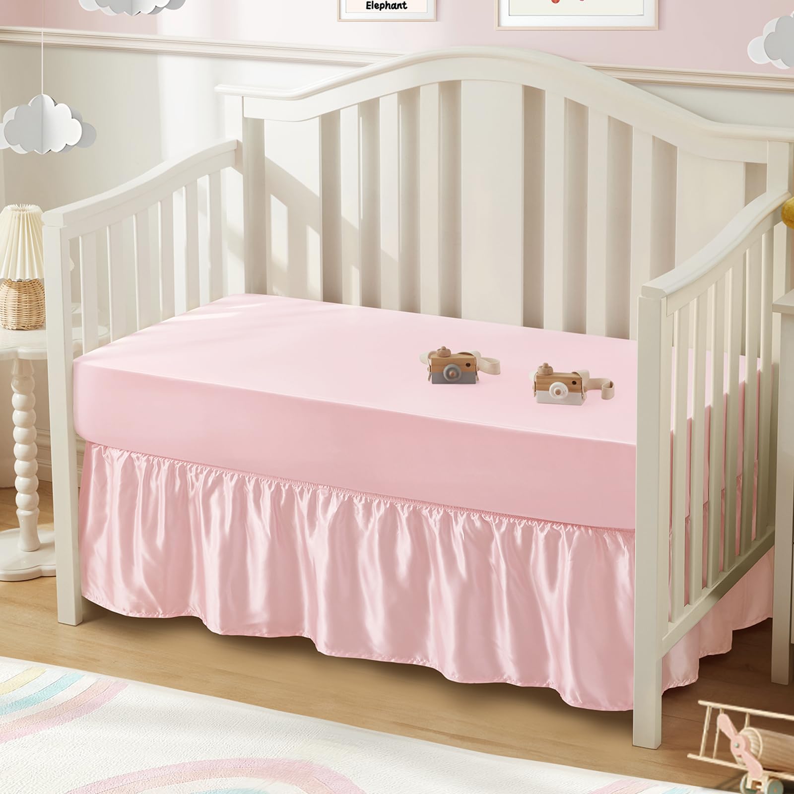 SiinvdaBZX satin crib sheet pink — silky, baby-friendly comfort.