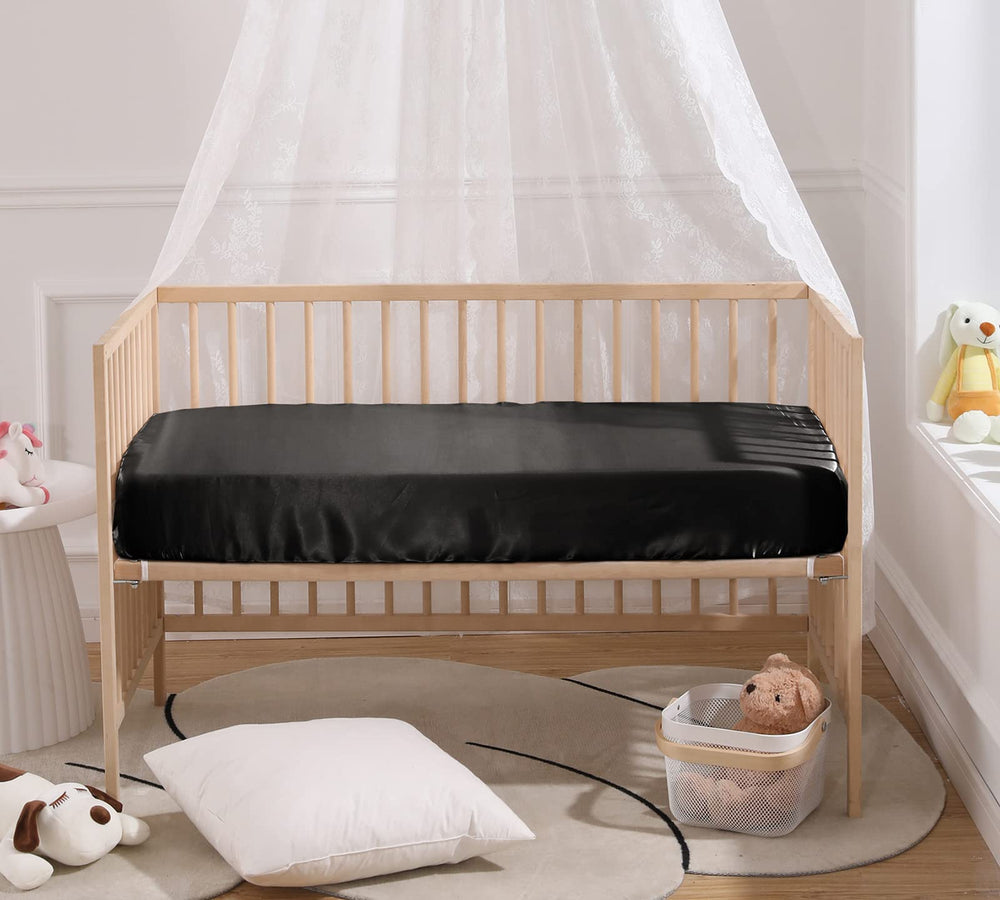 SiinvdaBZX satin crib sheets black, versatile color that coordinates nursery decor.