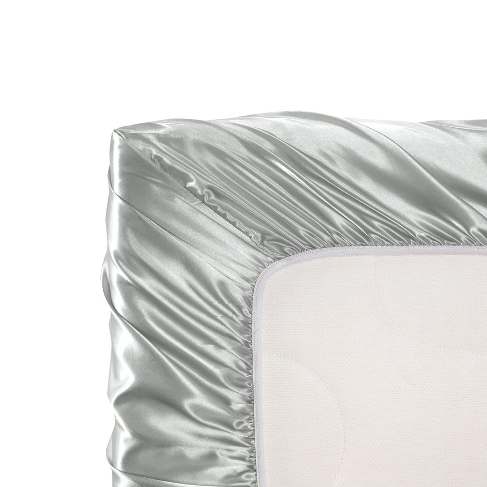 SiinvdaBZX satin crib sheets elastic pocket shown, secure fit for standard mattresses.