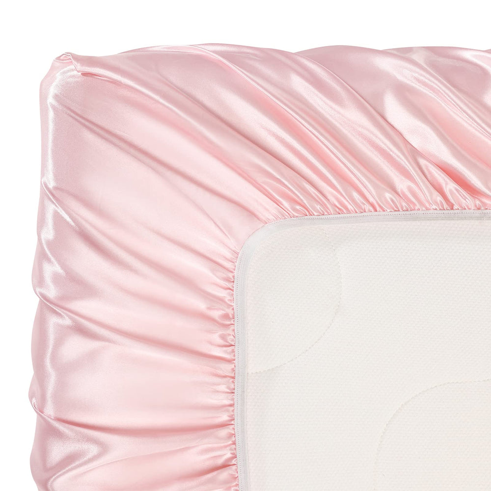 SiinvdaBZX satin crib sheets easy-care features shown with washing instructions