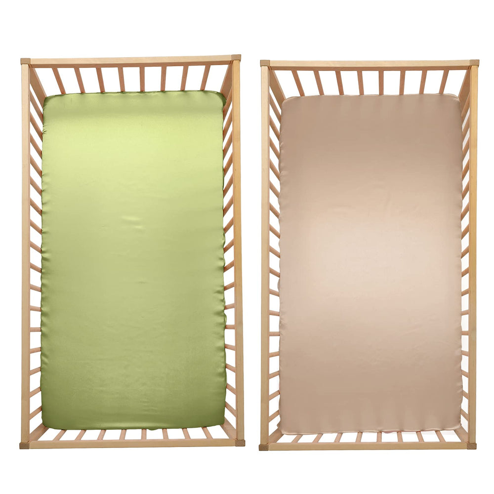 SiinvdaBZX satin mini crib sheet beige pocket closeup, secure five-inch pocket.