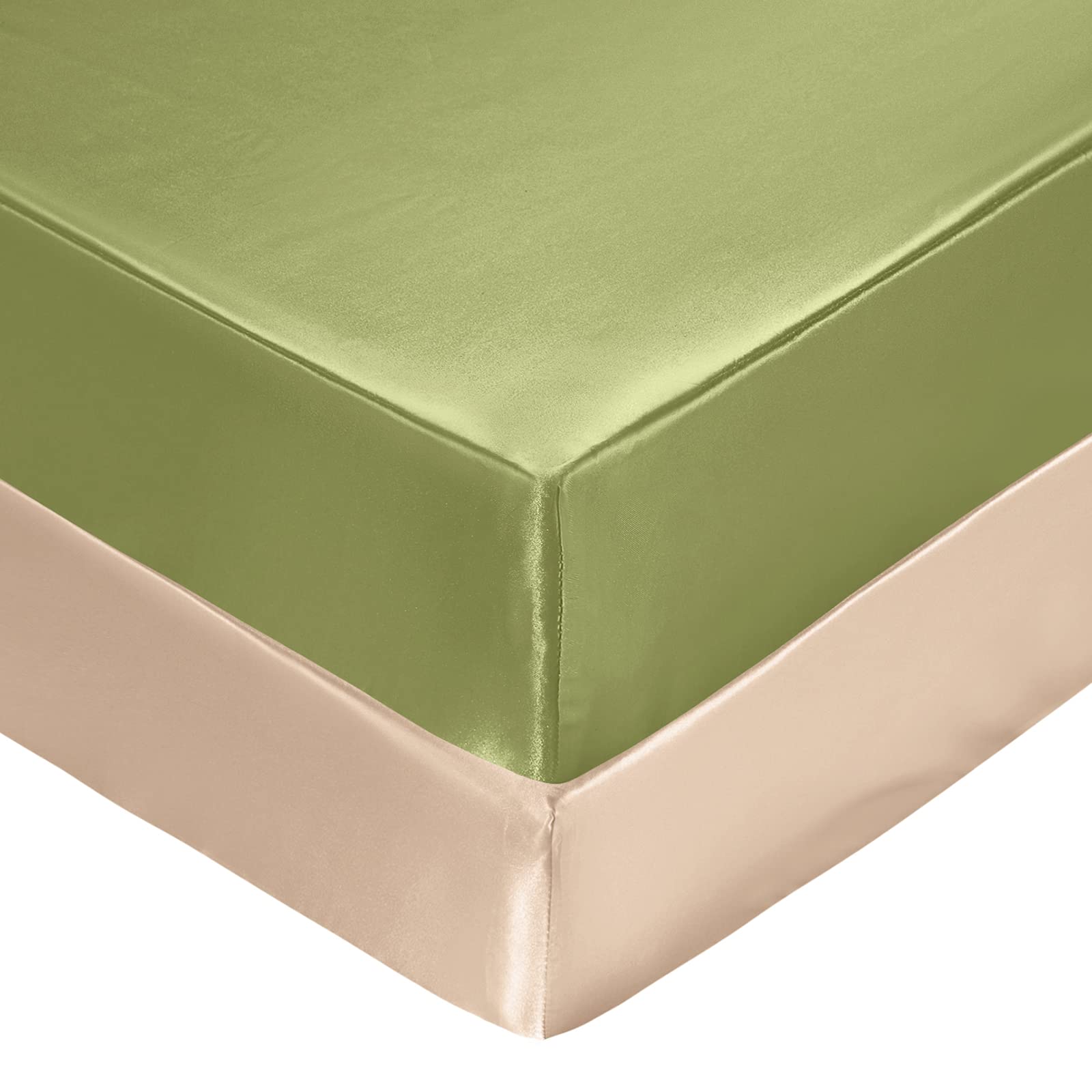 SiinvdaBZX satin mini crib sheet sage green top view, gentle touch.