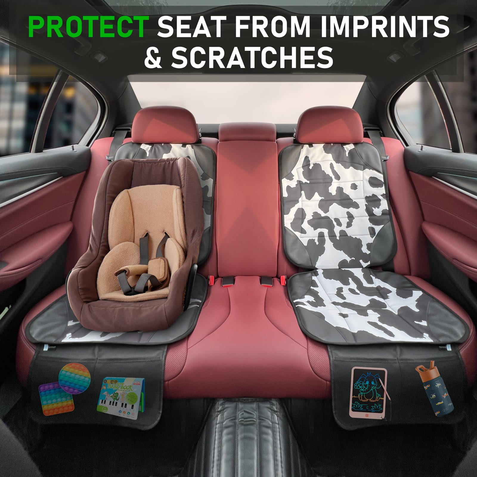 Siivton cow print car seat cover installed in vehicle interior length fits many cars