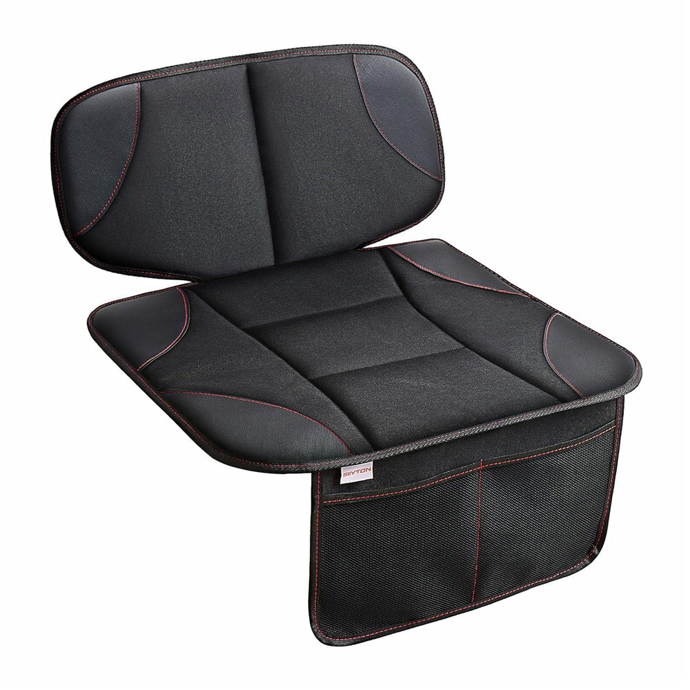 Siivton Kids Booster Seat Protector Mat shows thick material protecting car seats during rides.