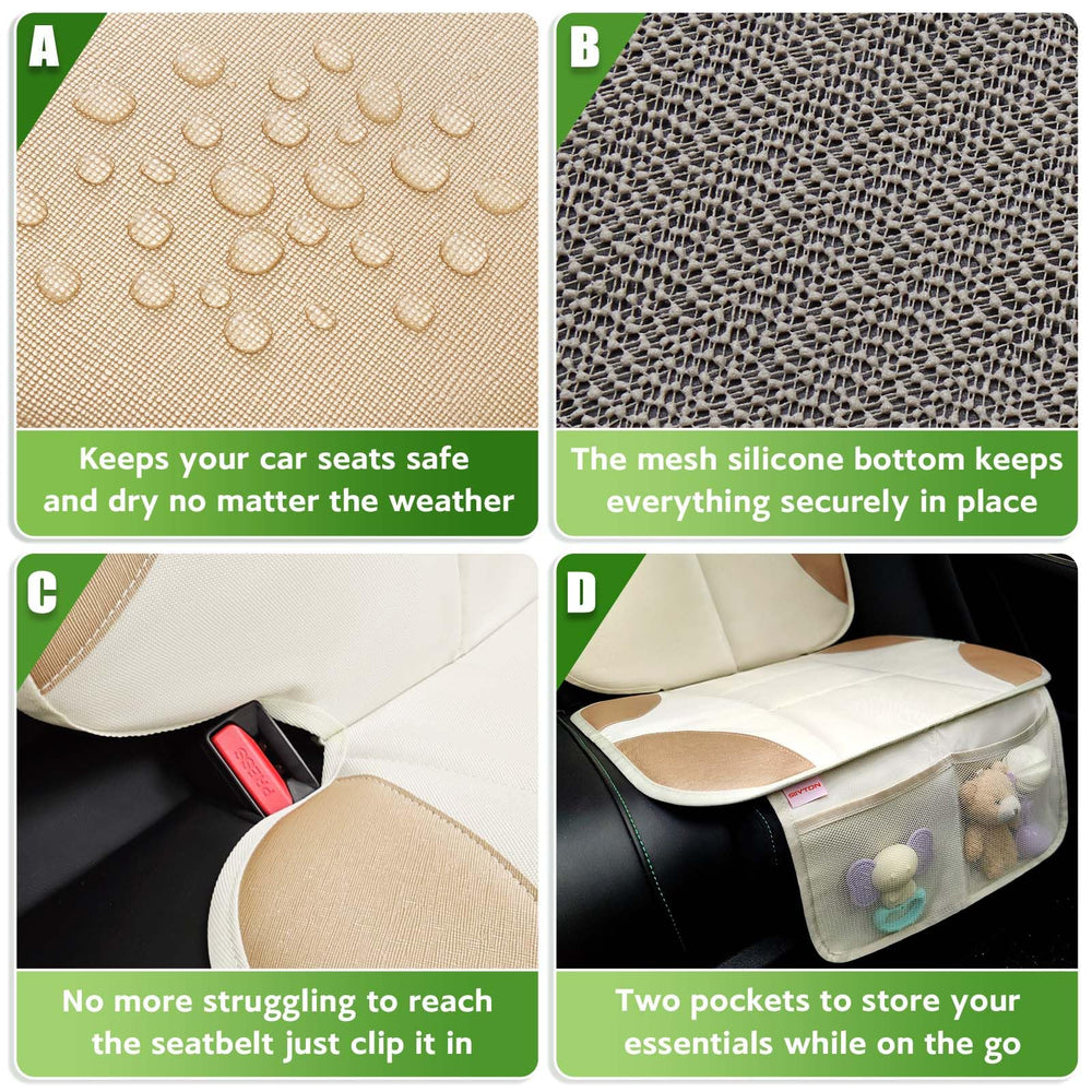 Siivton protector features two mesh pockets for toys and snacks.