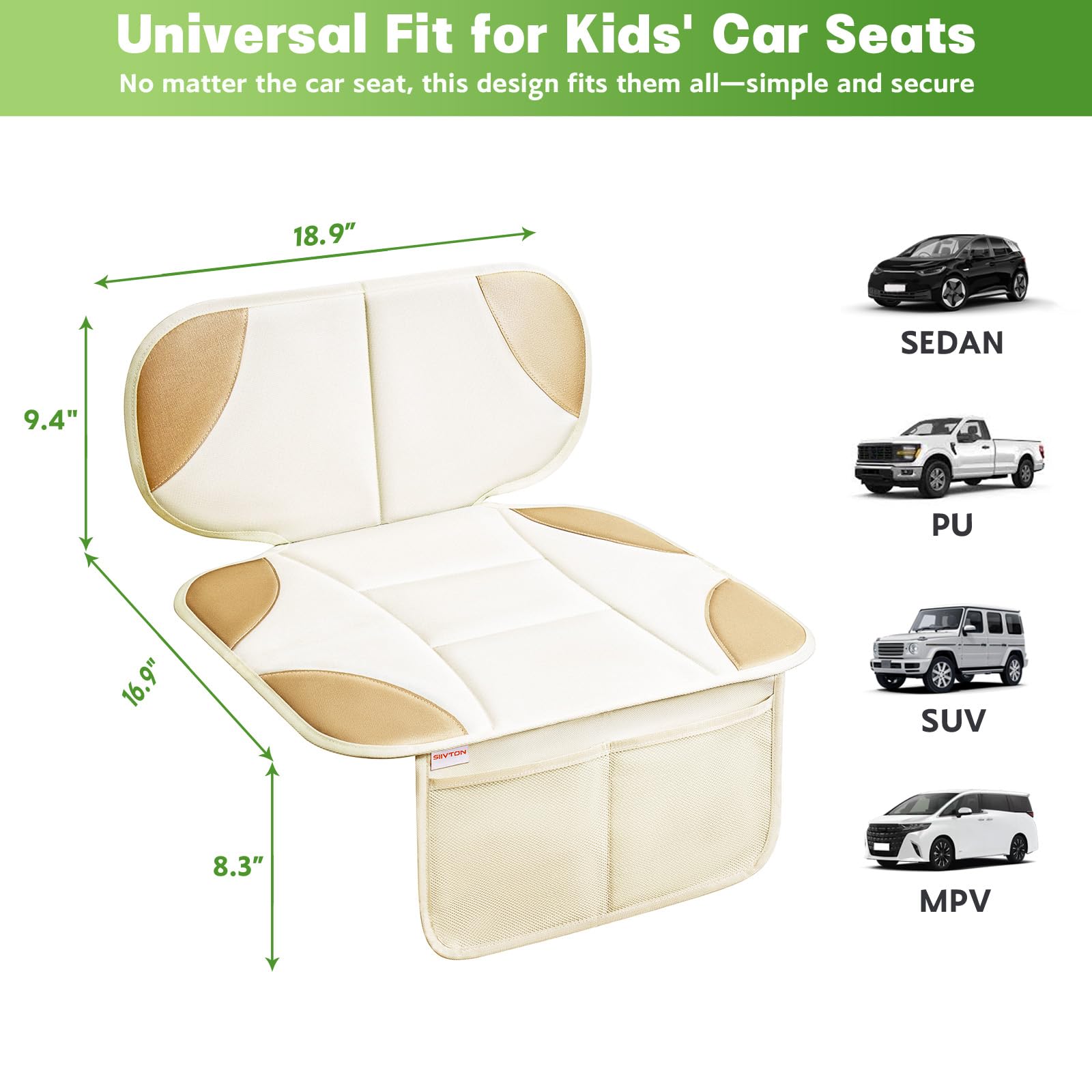 Siivton seat protector uses waterproof material for easy spill cleanup.