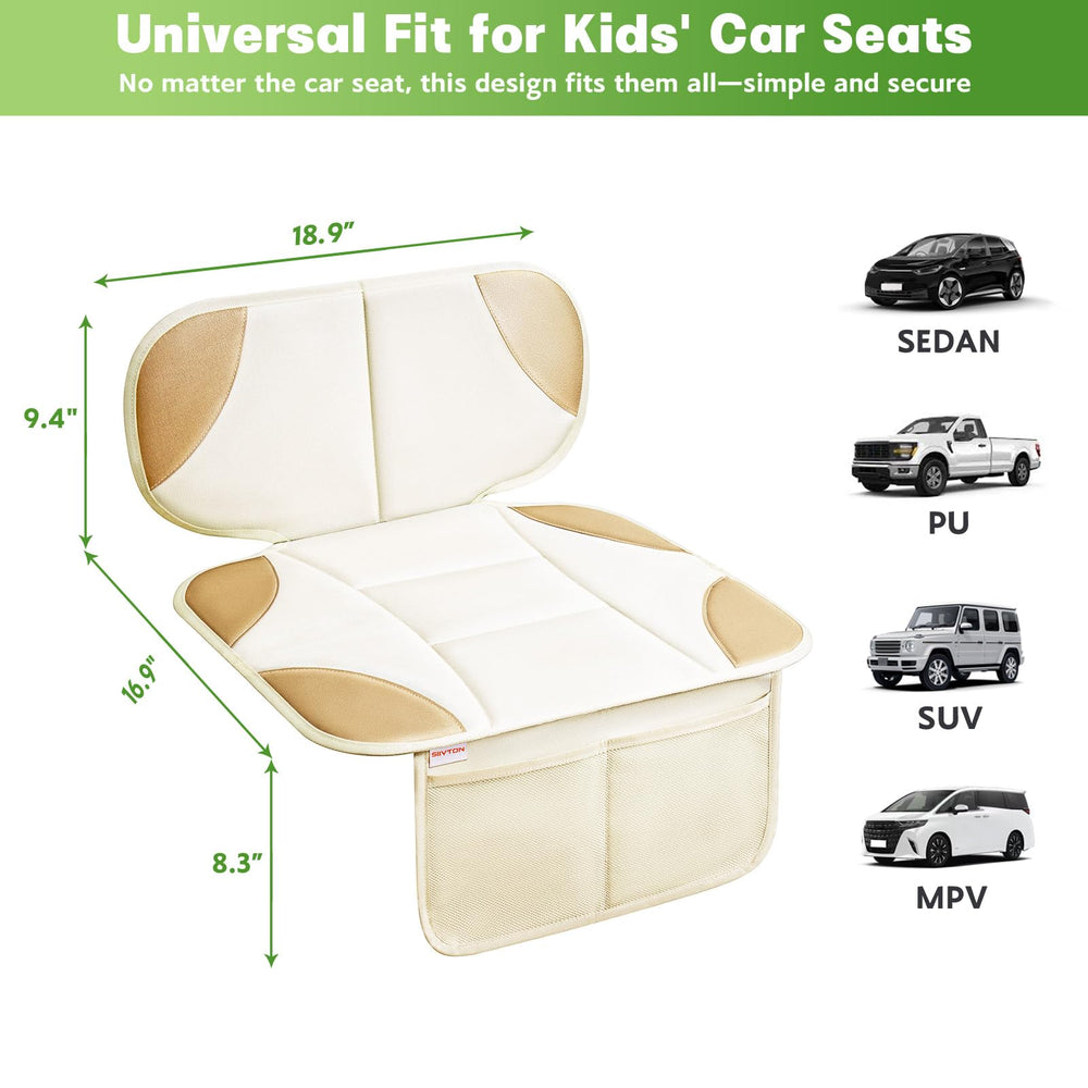 Siivton seat protector uses waterproof material for easy spill cleanup.