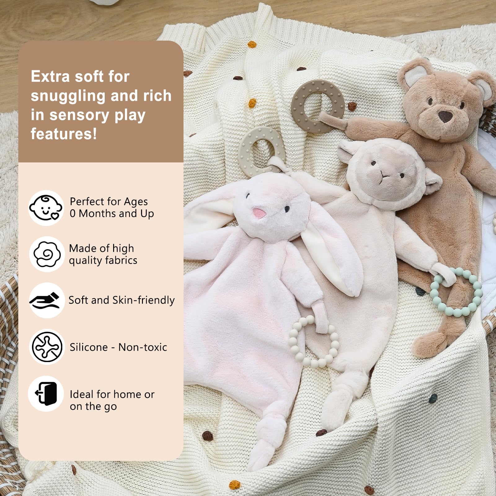 SILI FACTORY Lovey teether rings pictured for gentle gum relief.