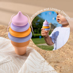 Sili Factory silicone ice cream stacking rings blue close-up for safe chewing and teething exploration