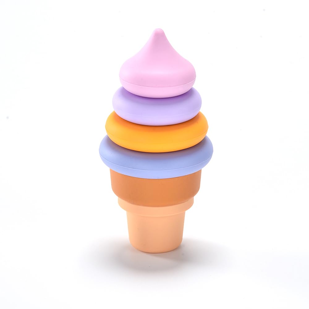 Sili Factory silicone ice cream stacking rings blue set arranged for play and fine motor study