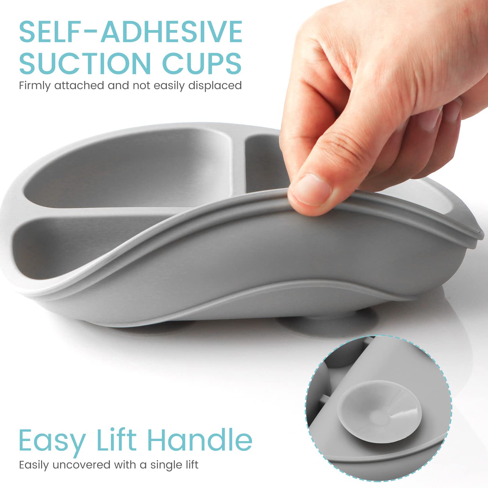 Silikong BPA-free silicone plate provides a gentle surface for tiny mouths.