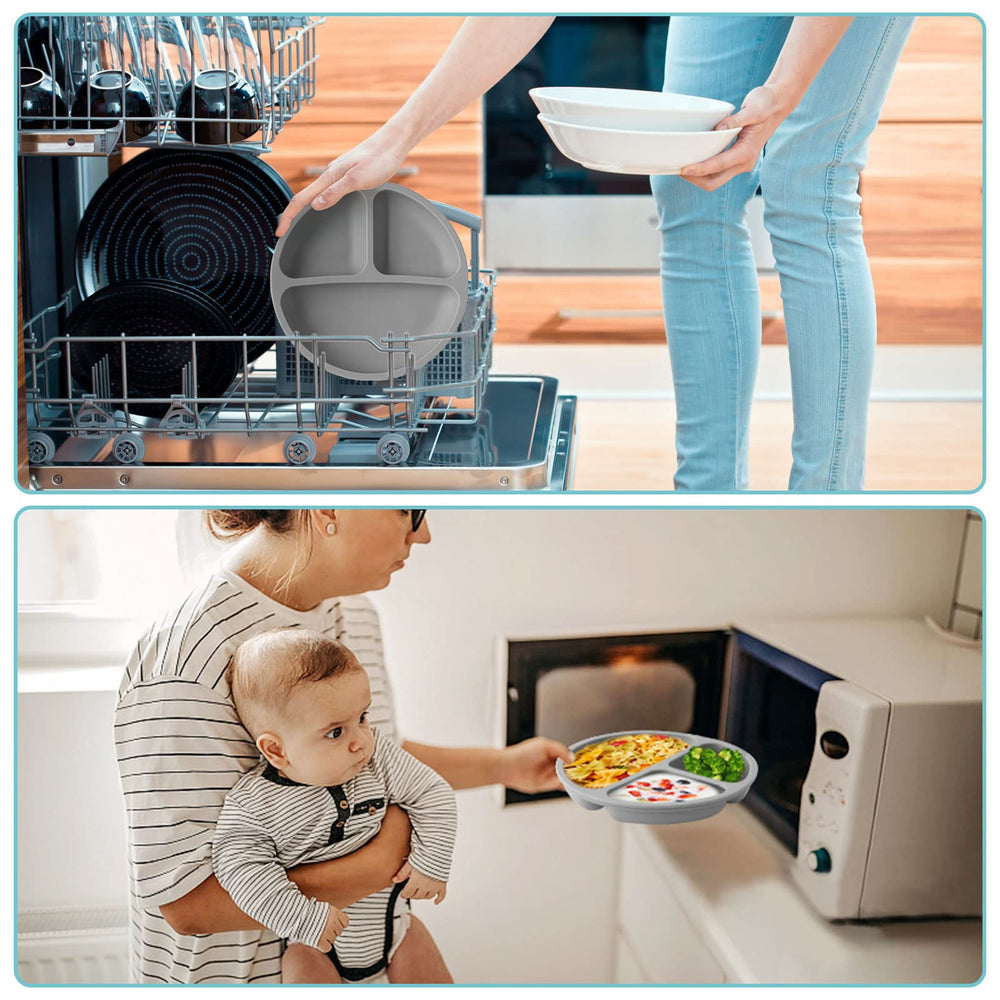 Silikong silicone suction plate travels well for daycare and on-the-go meals.