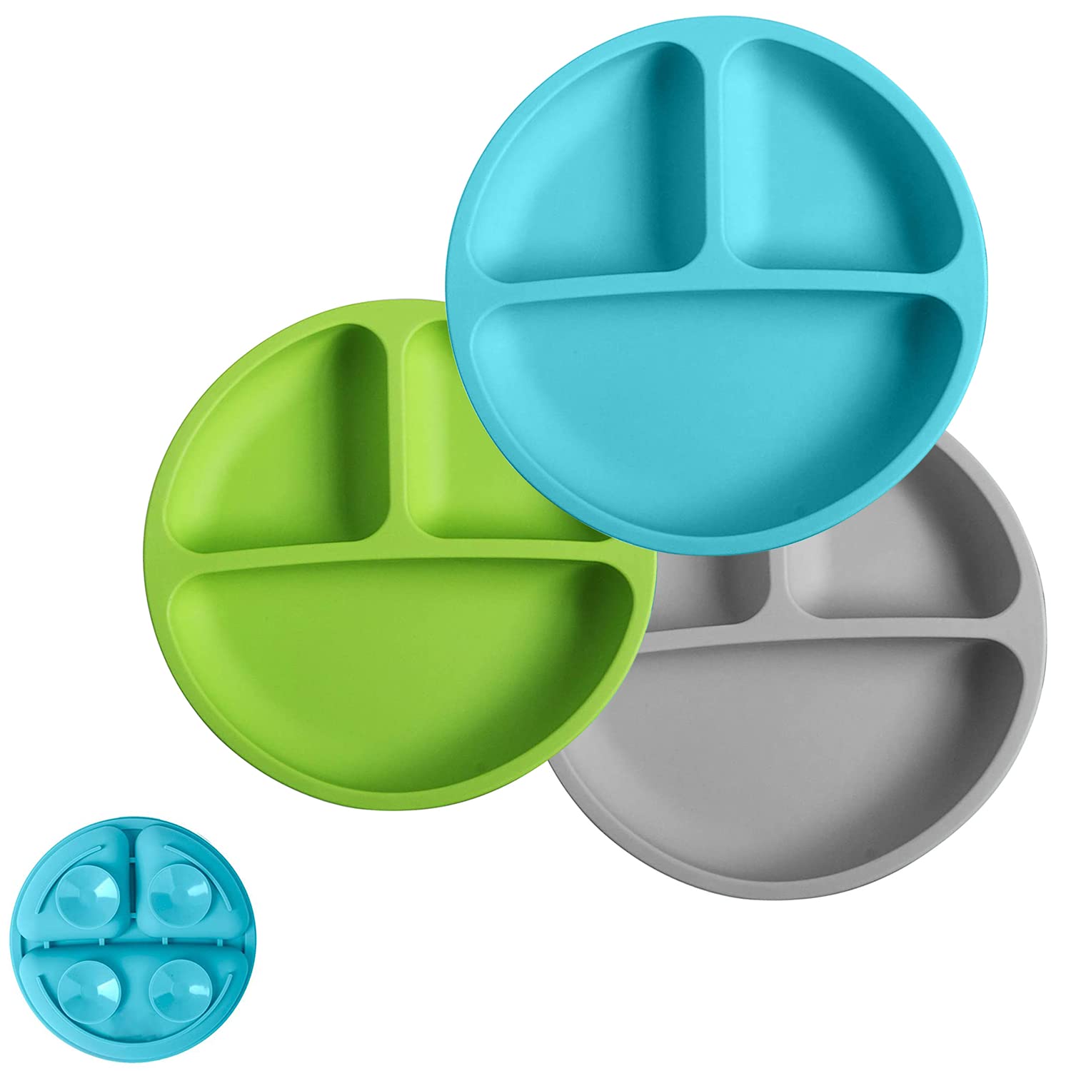 Silikong silicone suction plate two-pack on table reduces mess during meals.
